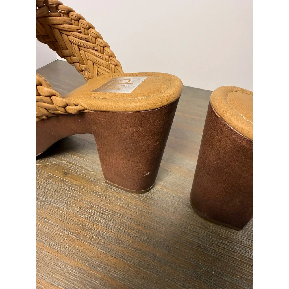 DV Dolce Vita Hilda Woven Slide Sandals Tan Block Heel Boho 7.5‎ Braided Boho
